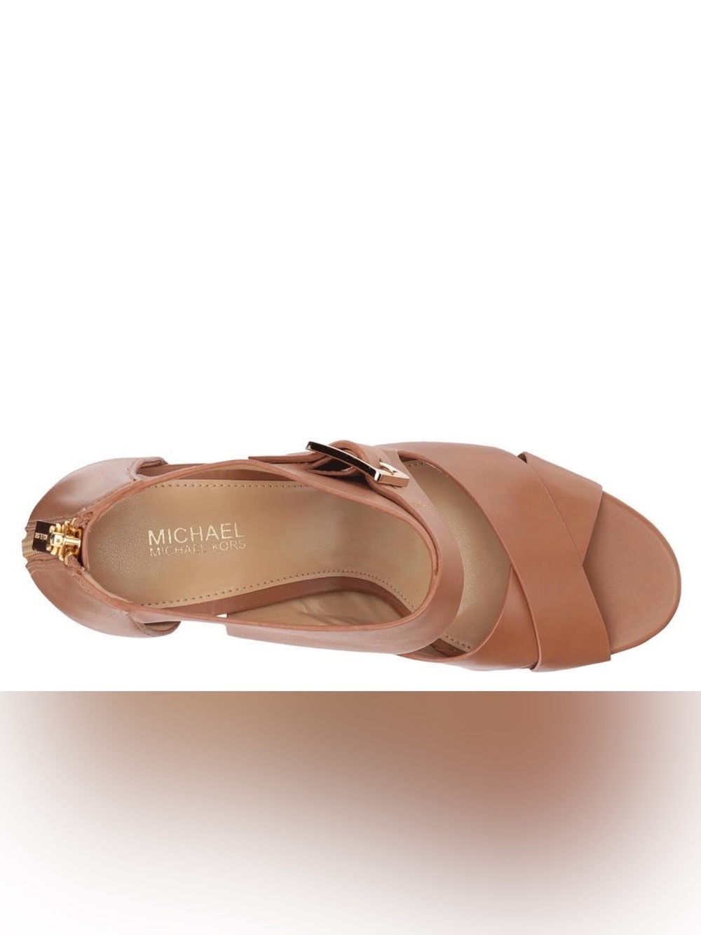 Michael Kors Cognac Leather High Heel Sandal with Buckle - Picture 4 of 11